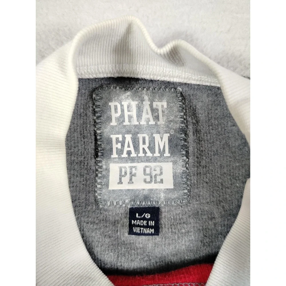 Vintage Phat Farm PF 92 Sweater Mens Large Gray‎ White Red Colorblock Streetwear